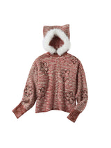 Red Flower Fur Hooded Cardigan