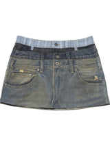 Layered Waist Denim Mini Skirt