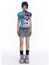 Layered Waist Denim Mini Skirt