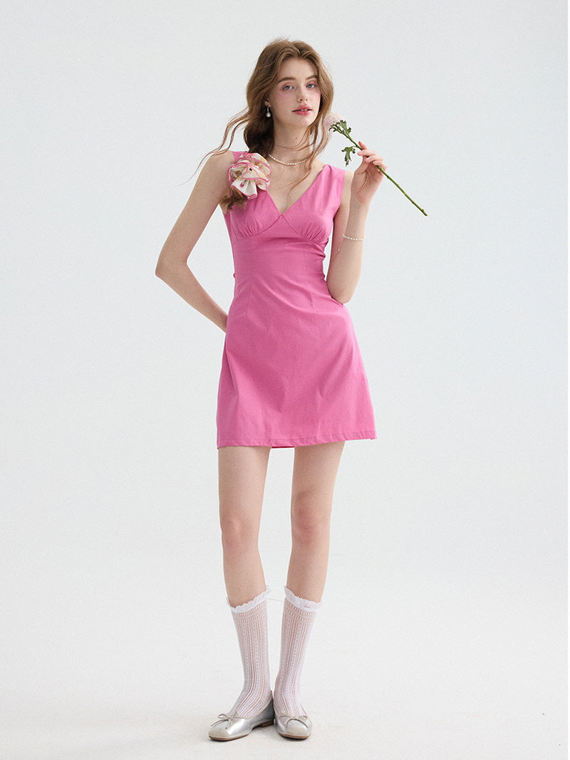 Hot Pink Corsage Mini Dress