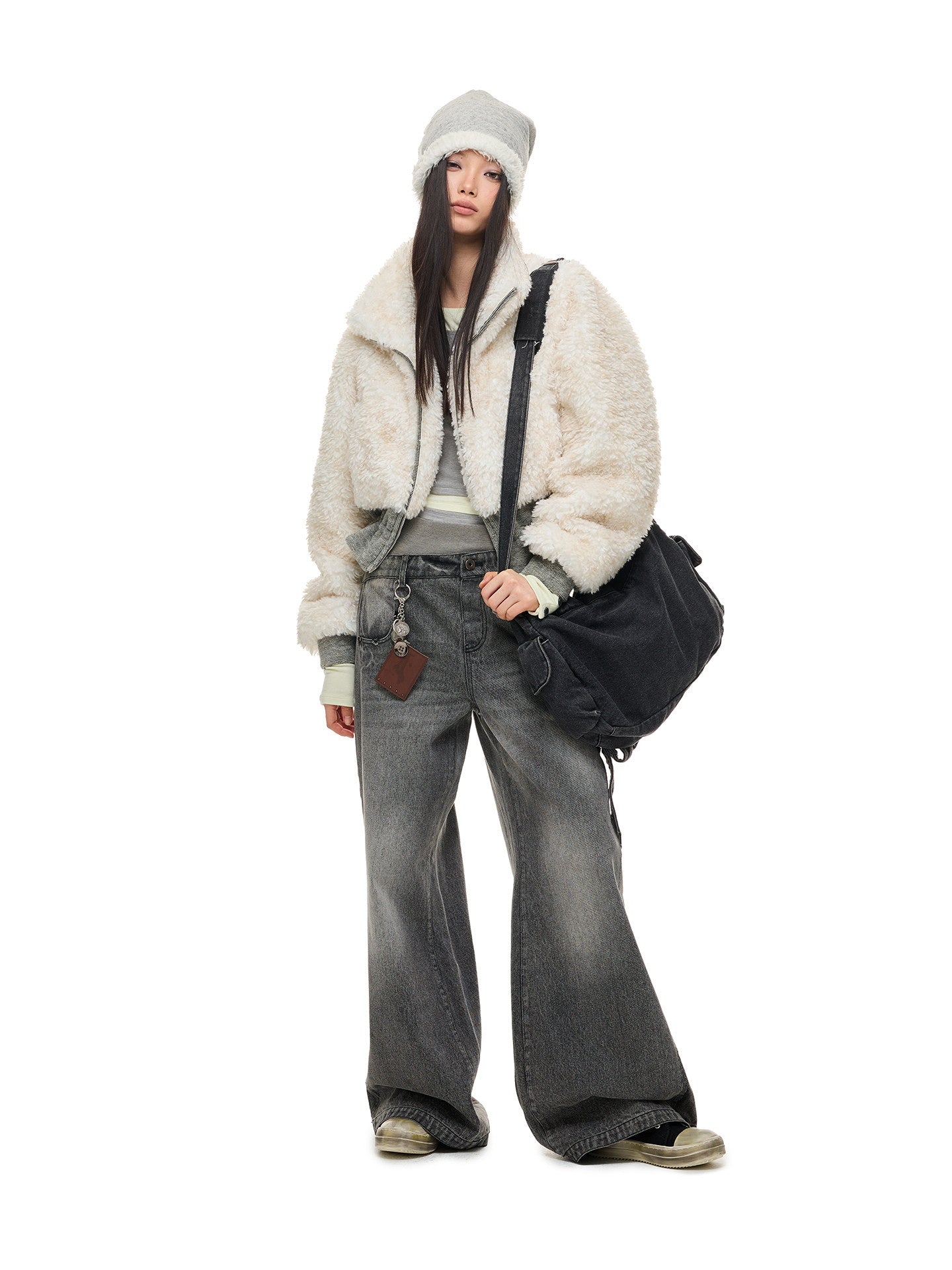 Beige Mix Short Fur Jacket