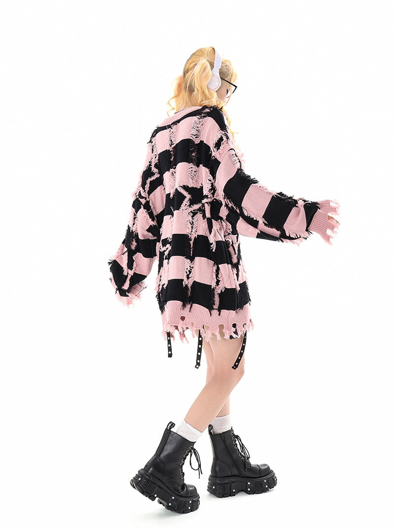 Pink & Black Striped Knit Sweater