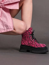 Pink Zebra Pattern Combat Boots