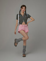 Pink Cut-Off Denim Shorts