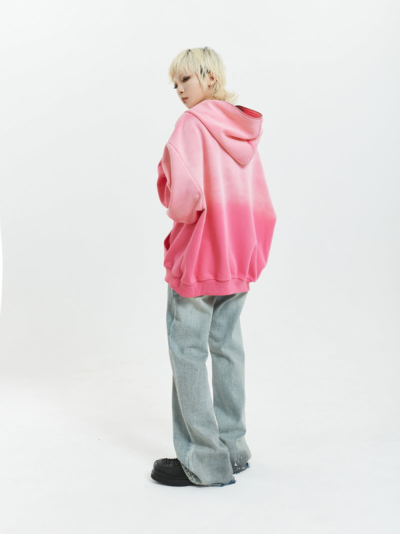 Vivid Pink Gradient Loose Hoodie