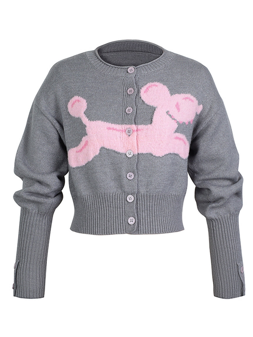 Gray Puppy Graphic Crop Cardigan