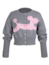 Gray Puppy Graphic Crop Cardigan