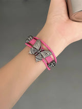 Pink Leather Butterfly Bracelet