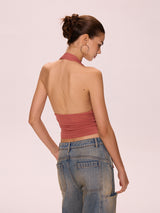 Shirred Sheer Halterneck Top