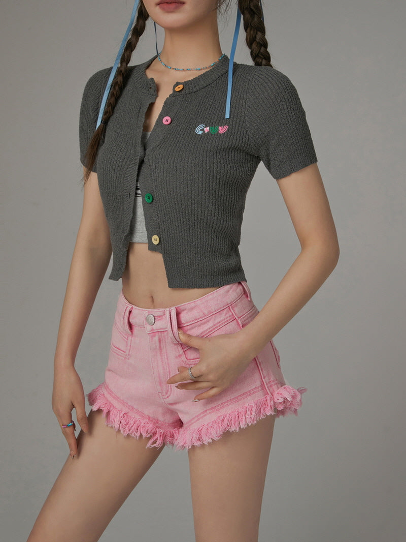 Pink Cut-Off Denim Shorts
