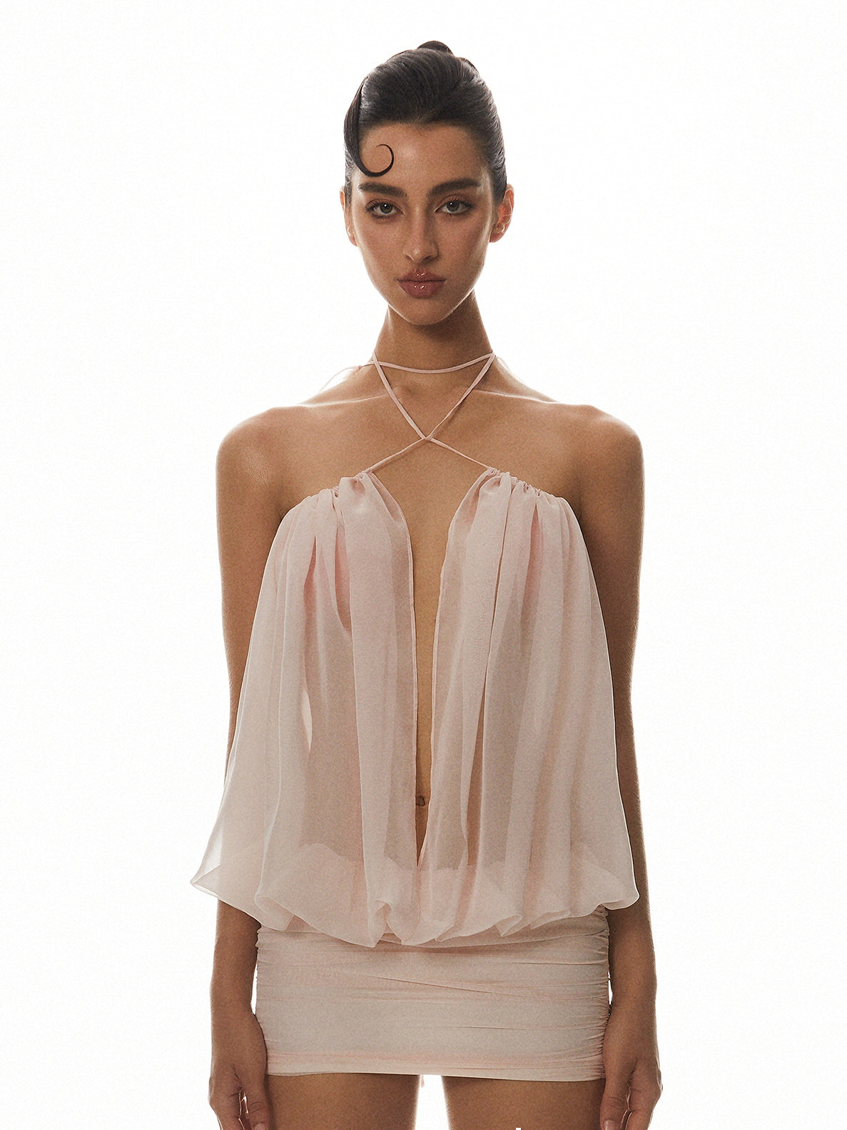 Pink Draped Tube Mini Dress