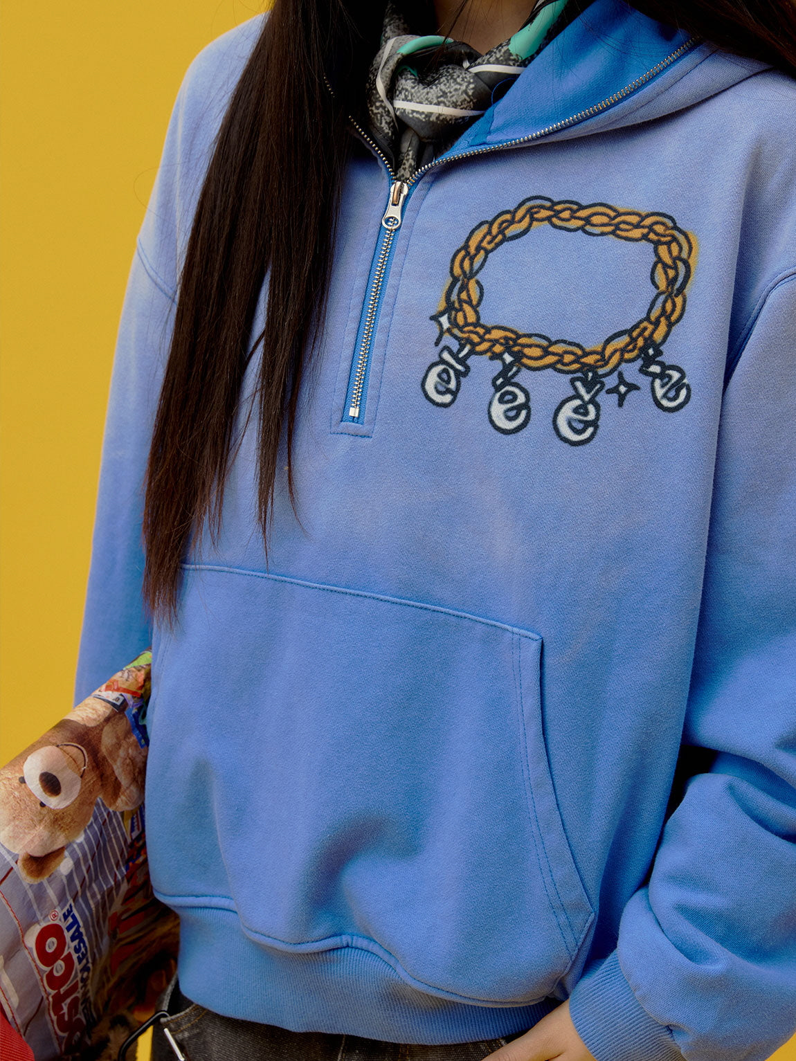 Blue Puppy Graphic Oversized Hoodie