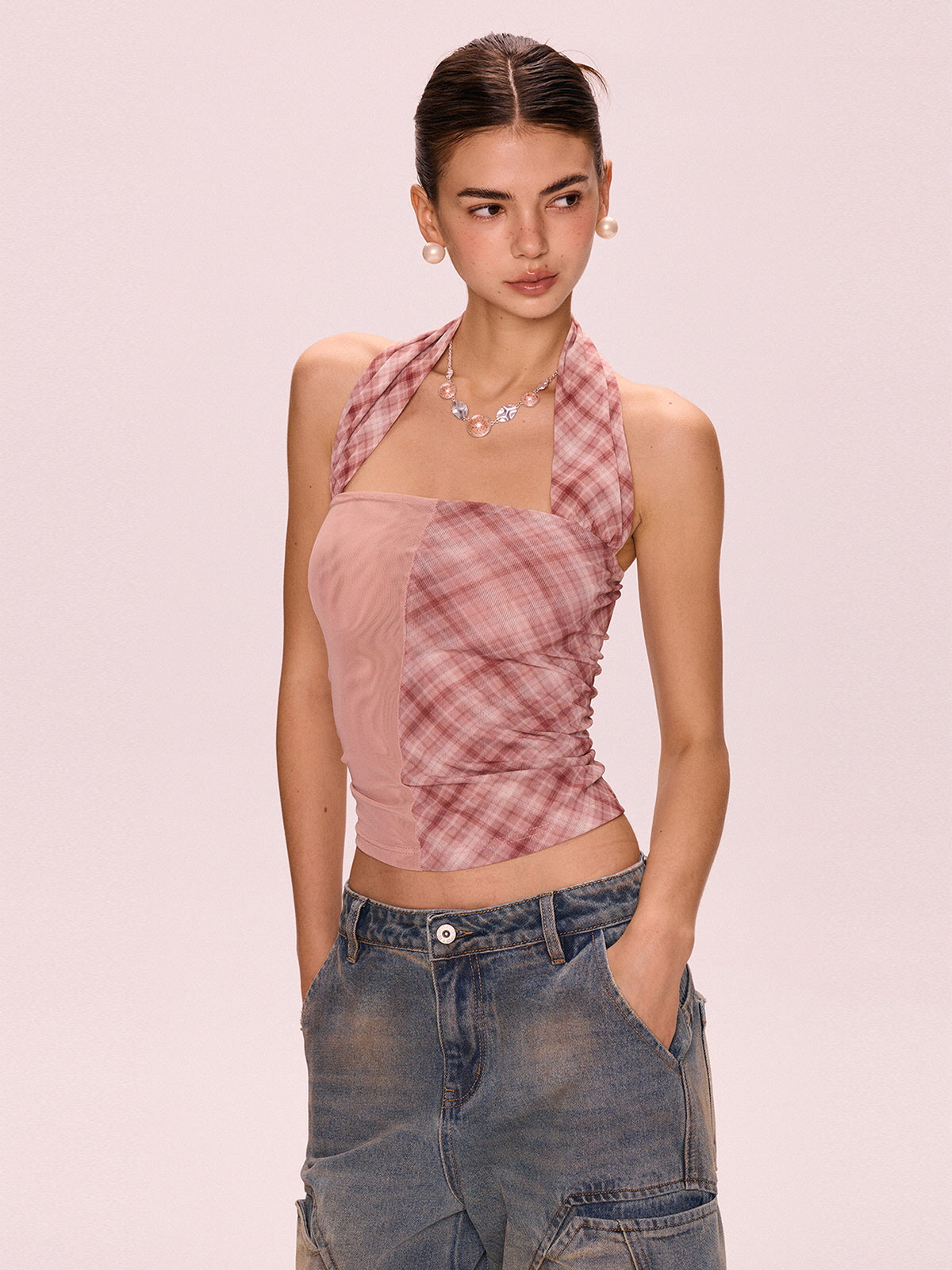 Split Check Halter Top