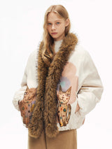 Ivory Cat Washed Oversized Jumper