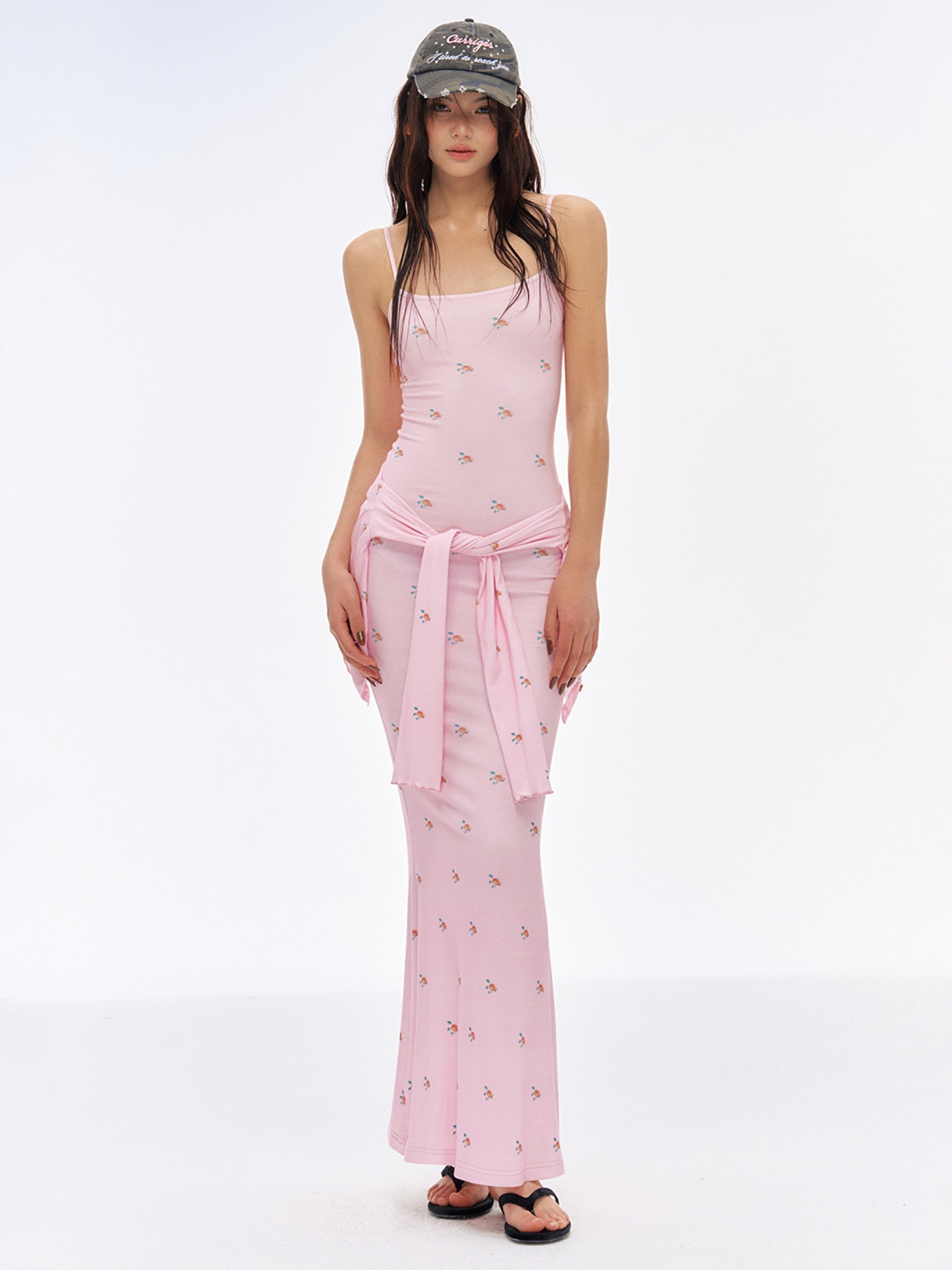 Pink Tie-Layer Mesh Dress