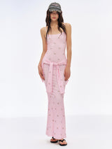 Pink Tie-Layer Mesh Dress