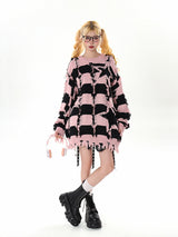Pink & Black Striped Knit Sweater