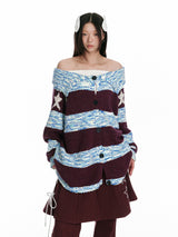 Mixed Pattern Oversized Knit Cardigan