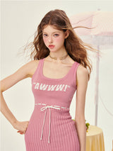Pink Ribbed Mini Dress