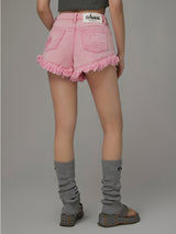 Pink Cut-Off Denim Shorts