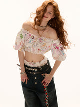 Pink Floral Graphic Crop Top