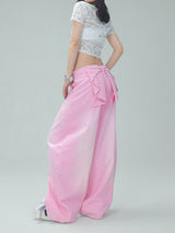 Gradient Pink Wide-Leg Pants with Back Bow Detail