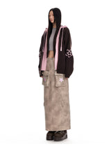 Beige Cargo Maxi Skirt with Pink Star Patch