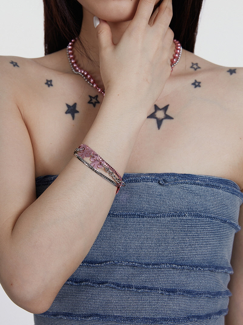 Pink Charm Layered Bracelet Set