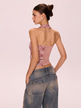 Split Check Halter Top
