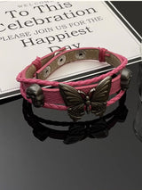 Pink Leather Butterfly Bracelet