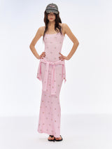 Pink Tie-Layer Mesh Dress