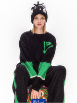 Black & Neon Green Boucle Loungewear Set