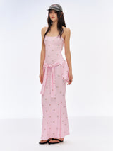 Pink Tie-Layer Mesh Dress