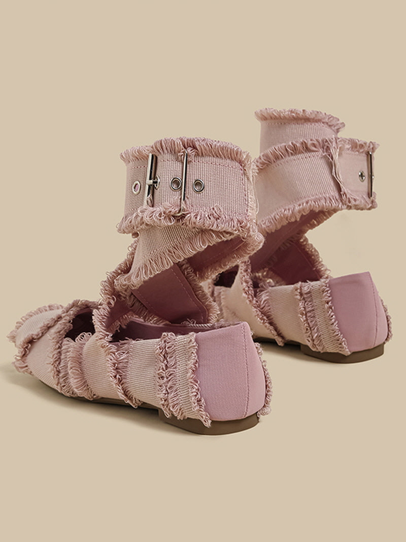 Ruffle Strap Chunky Heels