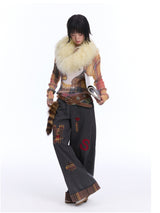 Multi-Color Check Knit Top with Ghost Print