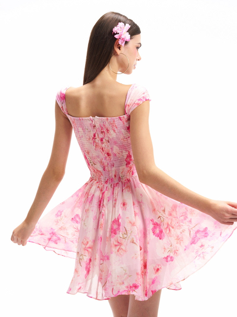 Watercolor Floral Chiffon Mini Dress