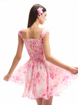 Watercolor Floral Chiffon Mini Dress