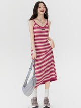 Pink Striped Midi Dress