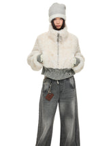 Beige Mix Short Fur Jacket