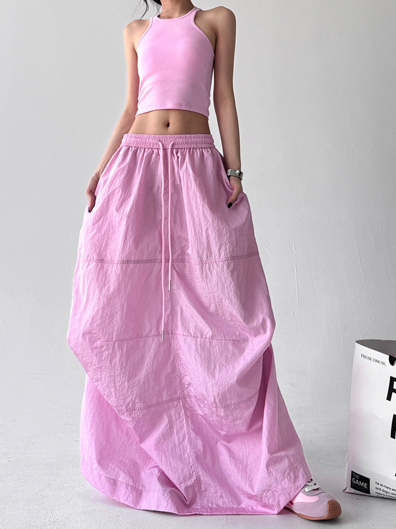 Candy Pink Parachute Maxi Skirt