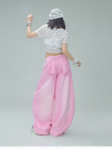 Gradient Pink Wide-Leg Pants with Back Bow Detail