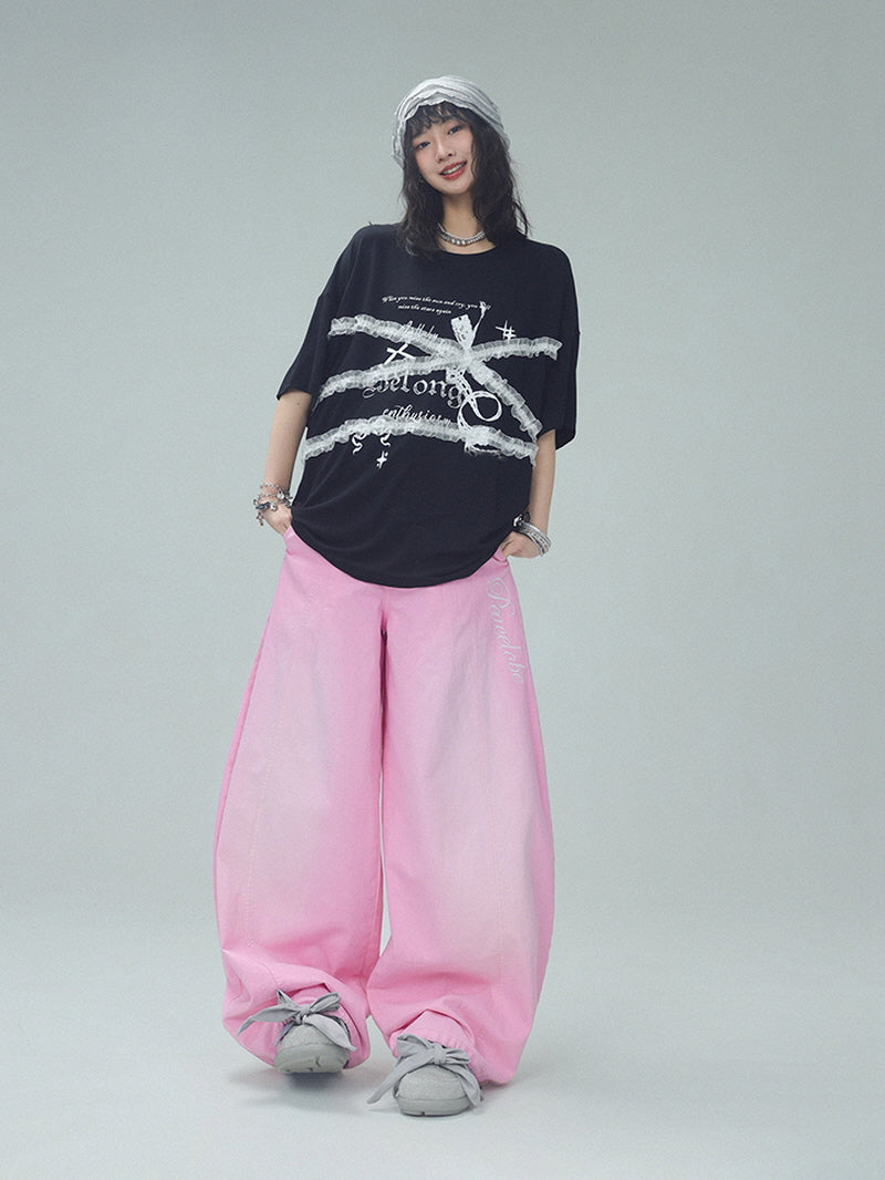 Gradient Pink Wide-Leg Pants with Back Bow Detail