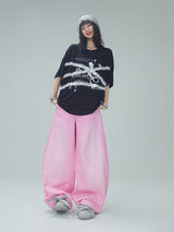 Gradient Pink Wide-Leg Pants with Back Bow Detail