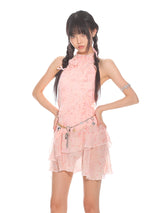 Pink Halter-Neck Mini Dress