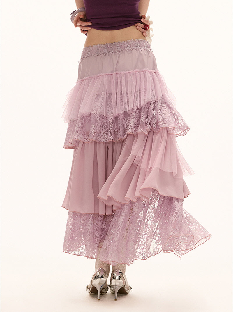 Layered Romantic Pink Maxi Skirt