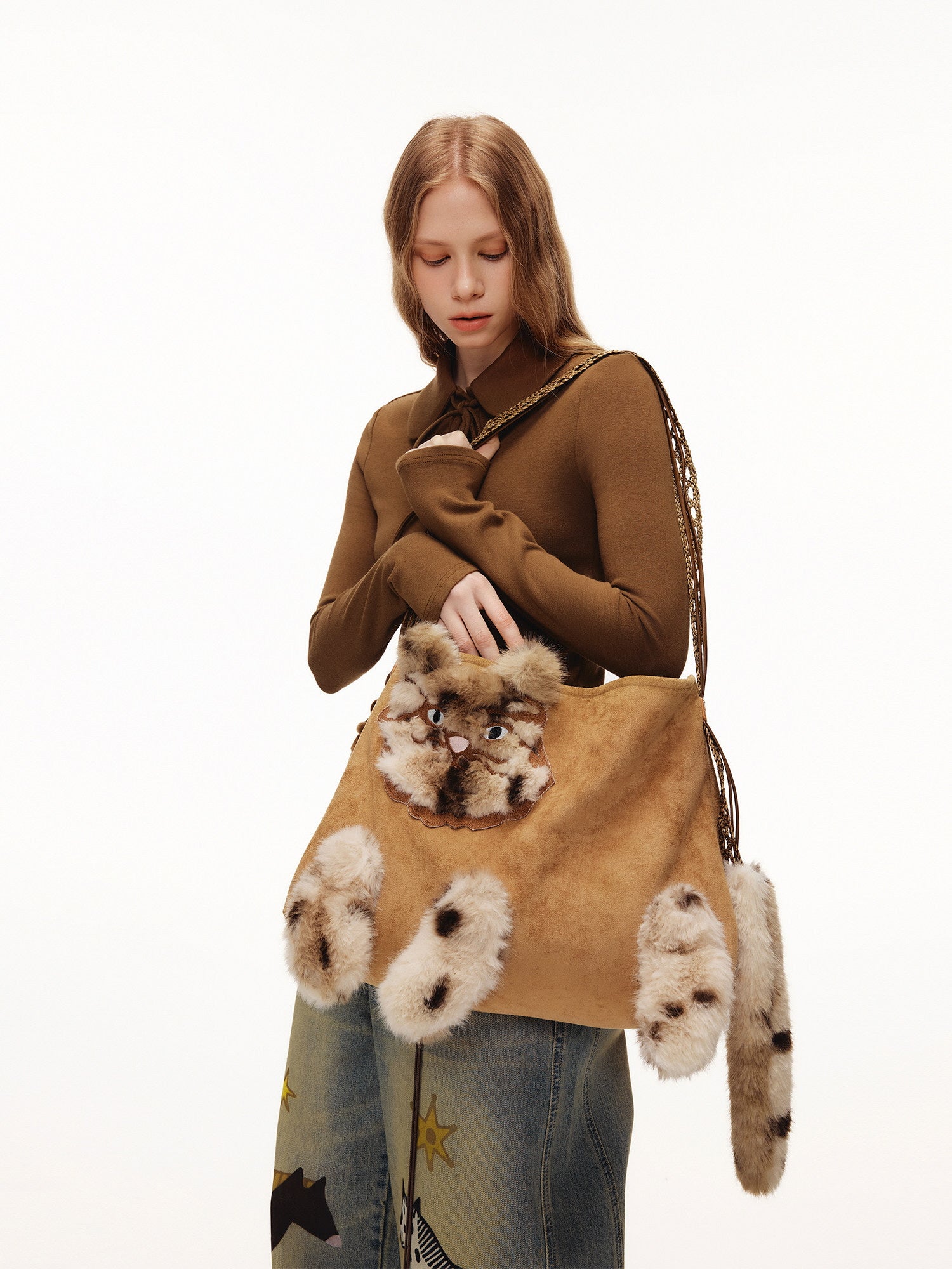 3D Cat Fur Shoulder Bag