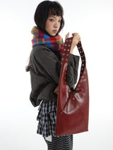 Red Wine Leather V-Cut Shoulder Bag