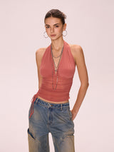 Shirred Sheer Halterneck Top