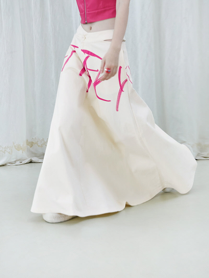 Hot Pink Lettering Slit Skirt