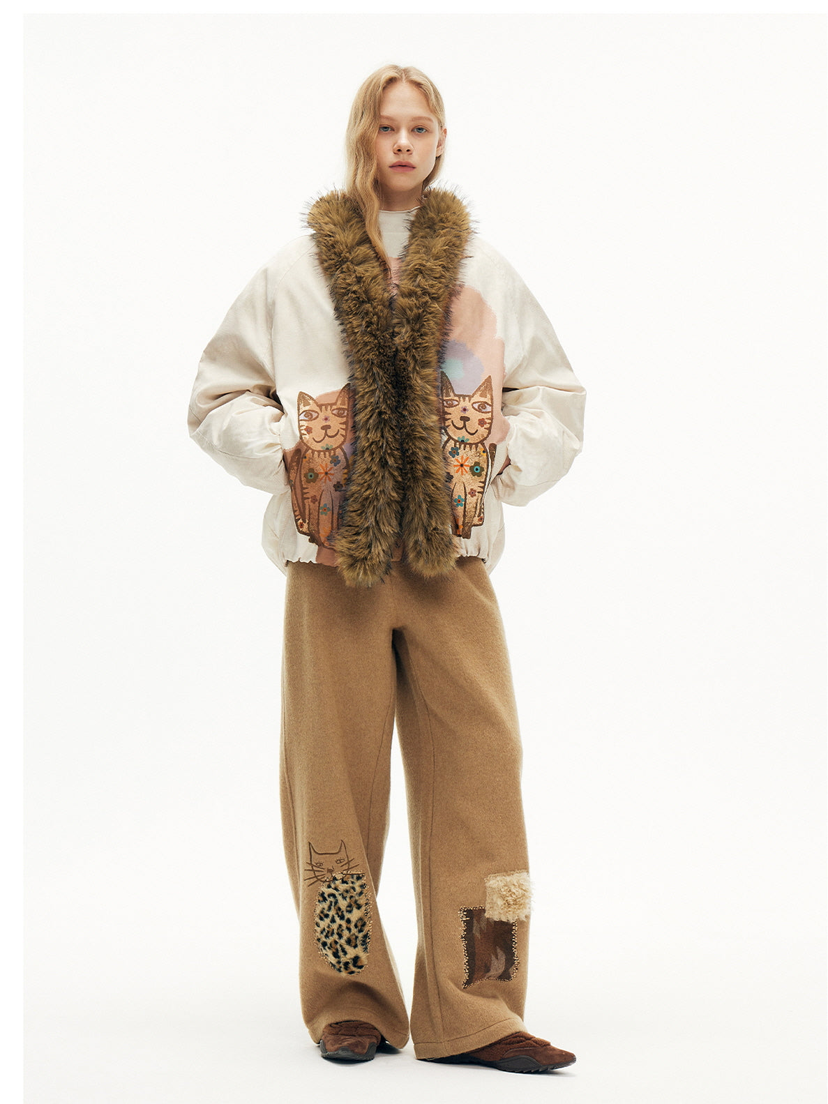 Ivory Cat Washed Oversized Jumper